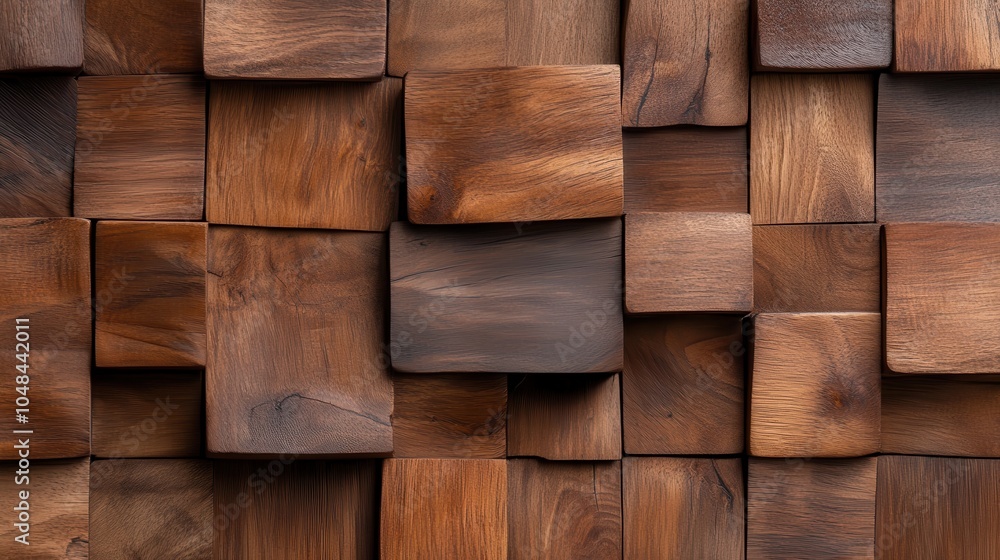 This image showcases an intricate arrangement of wooden blocks, creating a geometric pattern on the wall, highlighting texture and warm earthy tones. This image showcases an intricate arrangement of wooden blocks, creating a geometric pattern on the wall, highlighting texture and warm earthy tones.