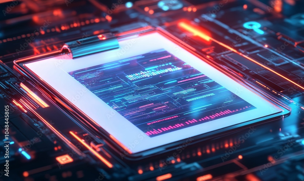 Futuristic device with glowing blue and red lights. Futuristic device with glowing blue and red lights.