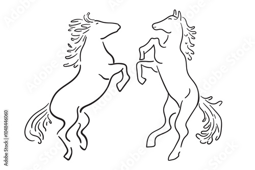 horses in doodle style in vector. element for decor postcard design print sticker animation poster background