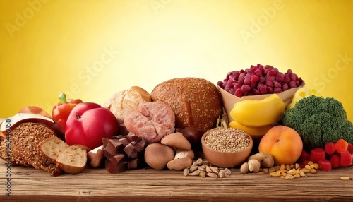 Group of food with high content of dietary fiber arranged side by side