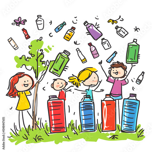 Innovative Recycling Activities in Different Locations: Engaging Scenes of Volunteers, Teens, and Children Participating in Eco-Friendly Efforts Across Parks, Beaches, Schools, and Festivals photo