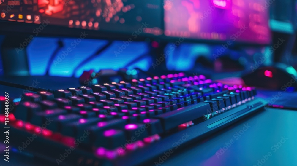 Illuminated Gaming Keyboard Close-up with Colorful Background Illuminated Gaming Keyboard Close-up with Colorful Background