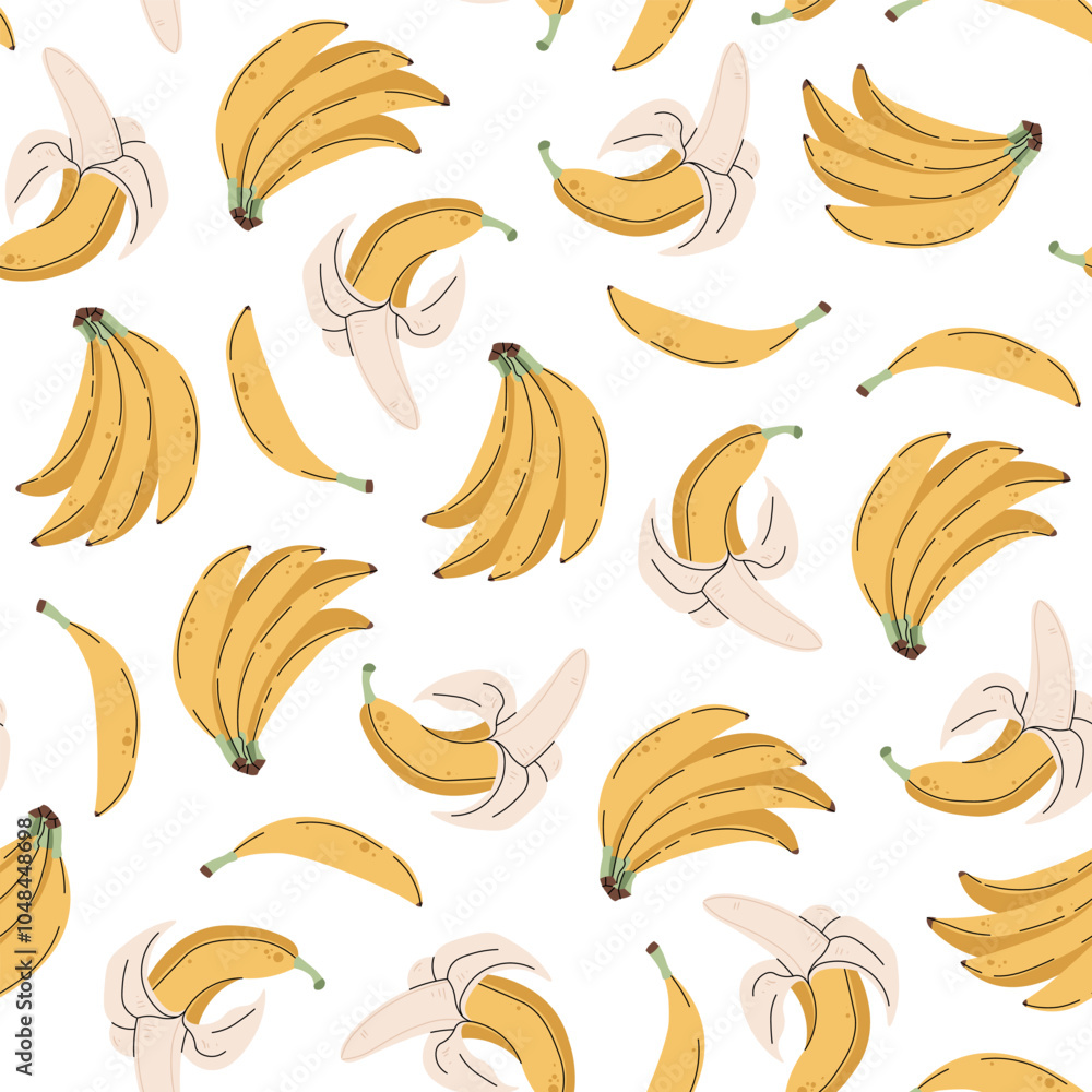 Seamless pattern with bunch of bananas in flat style. Repeating background with tropical fruits. Tasty background for fabric, wallpaper, wrapping paper, scrapbooking etc. Seamless pattern with bunch of bananas in flat style. Repeating background with tropical fruits. Tasty background for fabric, wallpaper, wrapping paper, scrapbooking etc.