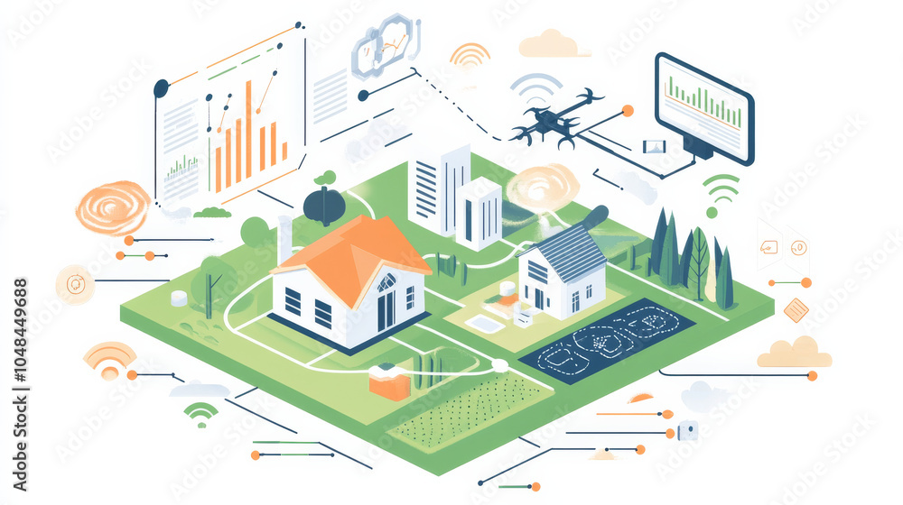 Obraz premium Smart farming concept with precision agriculture technology, using drones for tasks such as research analysis, terrain scanning
