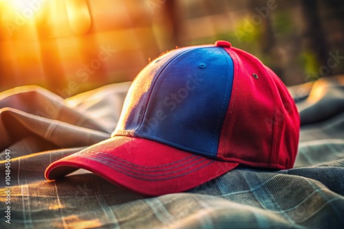 Wallpaper Mural Colorful Baseball Cap in Low Light – Vibrant Red and Blue Casual Wear for Sports Activities, Stylish Headwear for Outdoor Events, Fashion Accessories for Athletes Torontodigital.ca