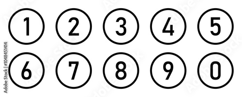 Set of 1 to 9 numbers simple design isolated. Typography set of rounds 1 to 9 numbers. Numeral typographic line icons set. Bullet point number icon set. Vector illustration.