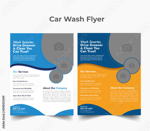 Professional car wash service layout, vehicle washing service poster, and car wash modern flyer design template bundle