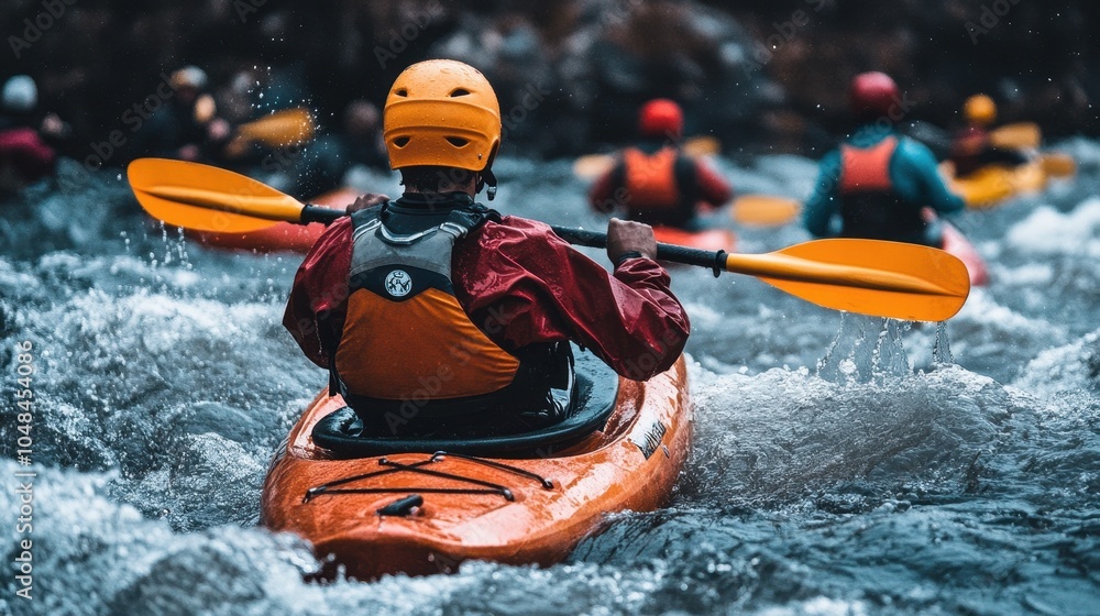 Fototapeta premium Whitewater Kayaking: A Thrilling Adventure Through Rushing Rapids