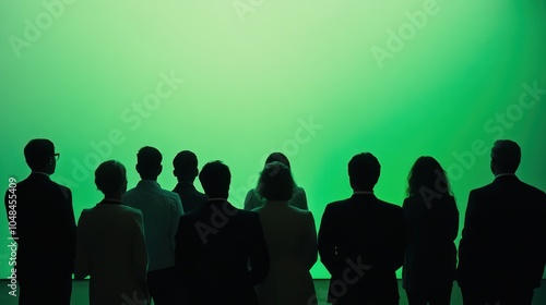 Silhouetted Figures Against a Vibrant Green Backdrop