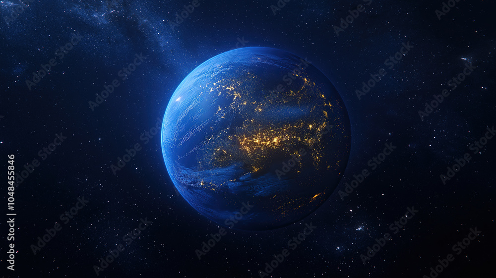 Stylish depiction of the planet at night highlighting its global connectivity Stylish depiction of the planet at night highlighting its global connectivity