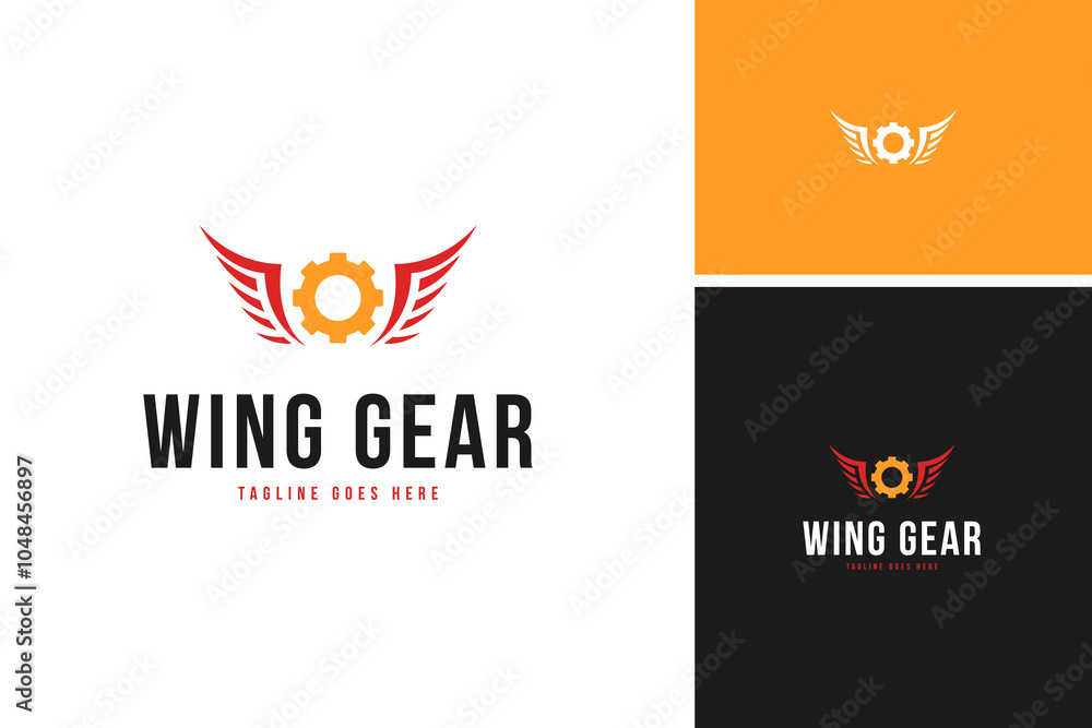 Logo of wing with gear template design symbol vector illustration Logo of wing with gear template design symbol vector illustration
