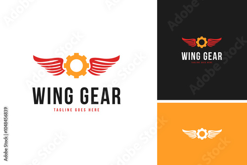Creative wing with gear logo design symbol vector