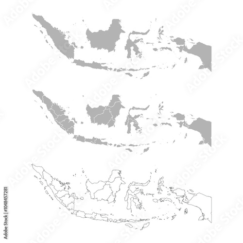 Set of INDONESIA Maps with Main Map and Regional maps