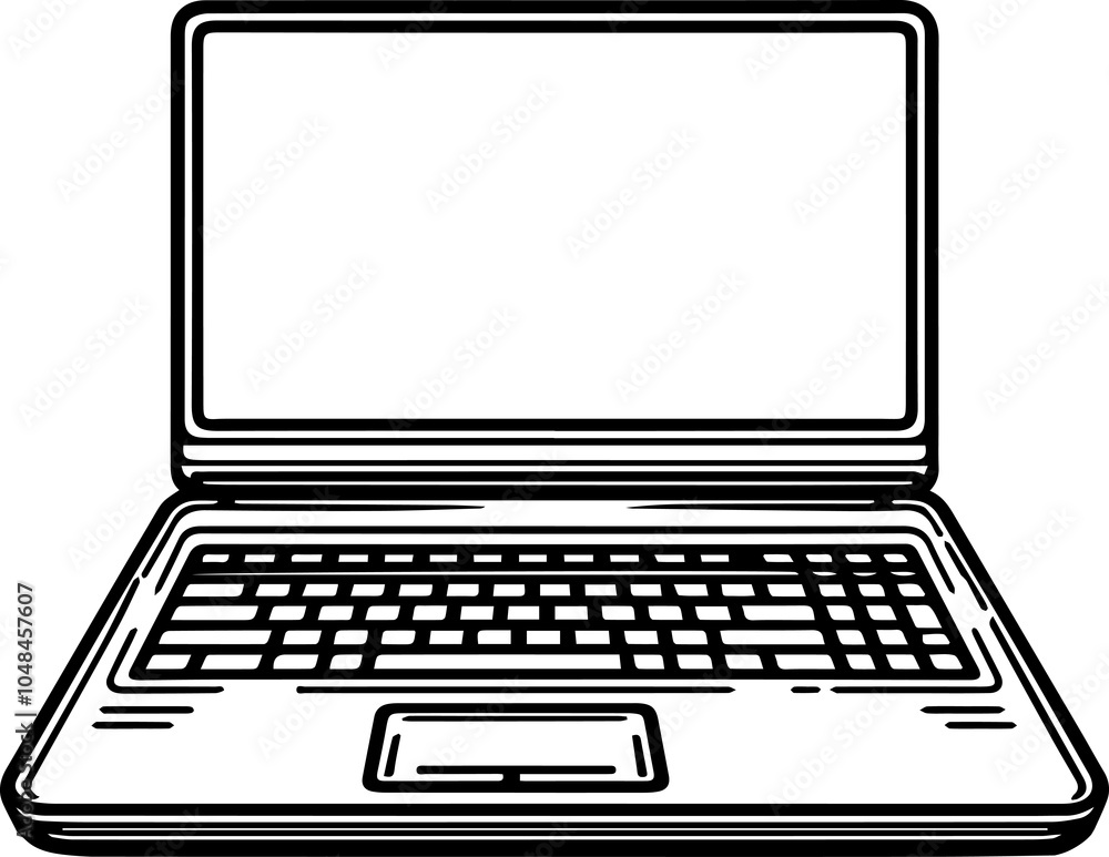 Black Line Art Laptop Electronic Device Hand Drawn Illustration Black Line Art Laptop Electronic Device Hand Drawn Illustration