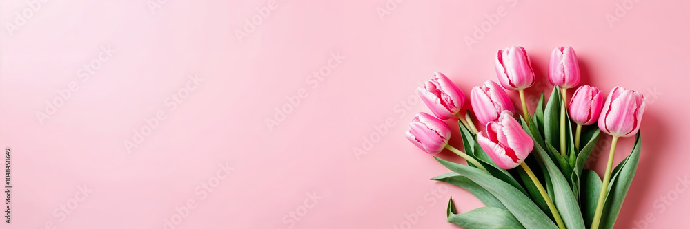 Pastel Pink Background with a Bouquet of Pink Tulips for Special Occasions. Created with Generative AI Technology Pastel Pink Background with a Bouquet of Pink Tulips for Special Occasions. Created with Generative AI Technology