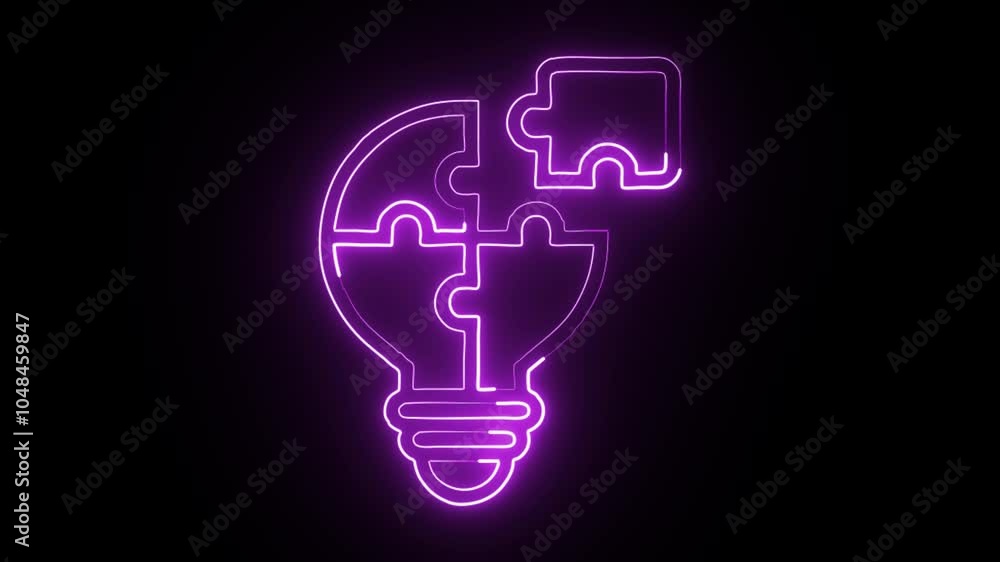 glowing neon solution icon isolated on black background. HD video motion graphic animation glowing neon solution icon isolated on black background. HD video motion graphic animation
