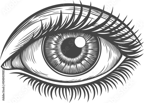 Eye iris. eyeball symbol. Human face vintage art. Old sketch view drawing