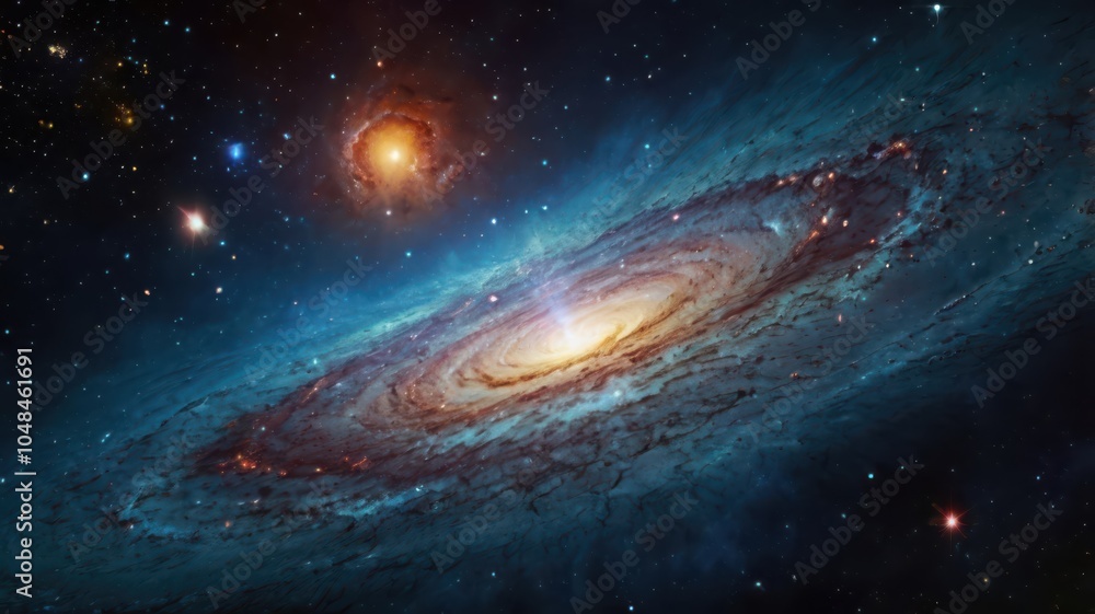 Beautiful Spiral Galaxy and Glowing Stars in Deep Space Beautiful Spiral Galaxy and Glowing Stars in Deep Space