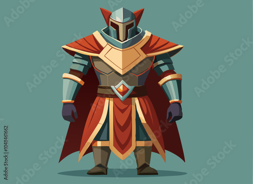 Medieval knight character. Historical soldier. Cartoon warrior in helmet and ancient armor