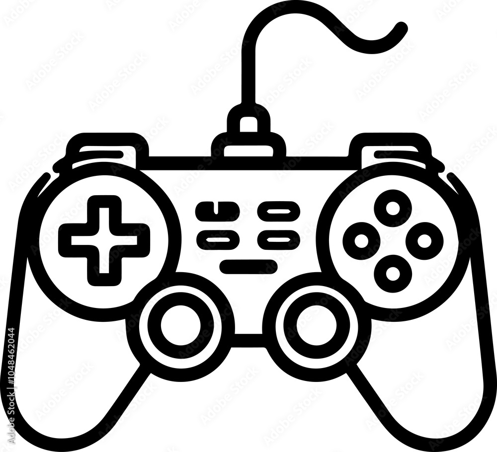 Black Line Art Gamepad Gaming Device Cable Controller Hand Drawn Illustration Black Line Art Gamepad Gaming Device Cable Controller Hand Drawn Illustration