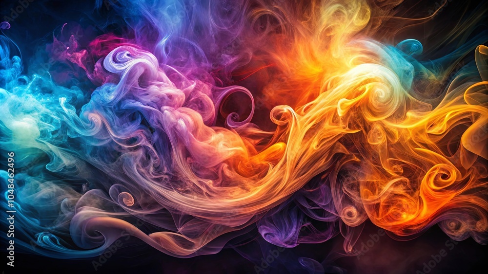 Abstract Swirling Smoke in Vibrant Hues of Blue, Purple, and Orange on a Dark Background Abstract Swirling Smoke in Vibrant Hues of Blue, Purple, and Orange on a Dark Background