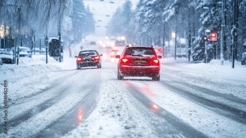 Winter Driving Scene in Snowy Conditions