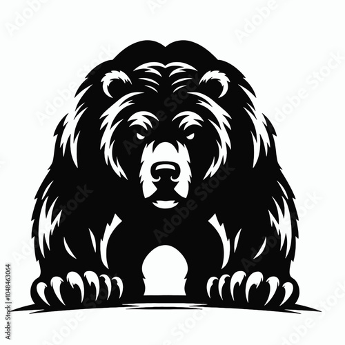 simple Angry bear with paws in front head in front predator position, isolated white background