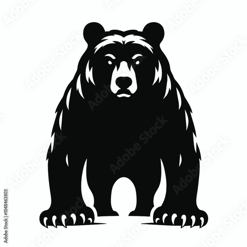 simple Angry bear with paws in front head in front predator position, isolated white background