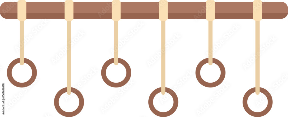 Foto Wooden gymnastic rings are hanging on ropes from the horizontal bar on a white b