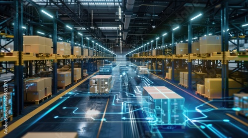 Automated Warehouse with Autonomous Robots and Digital Network Overlay