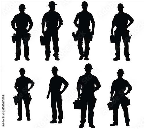 Silhouettes of construction worker vector. Construction worker silhouettes. Set of worker silhouette vector design. Black construction worker silhouettes on white background