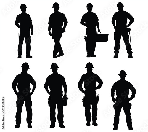 Silhouettes of construction worker vector. Construction worker silhouettes. Set of worker silhouette vector design. Black construction worker silhouettes on white background