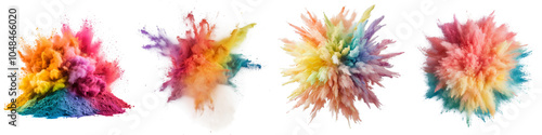 Bright colored powders burst into clouds of vivid hues, creating a lively display. This captivating phenomenon reflects joy and creativity, often seen during festivities and art projects isolated PNG
