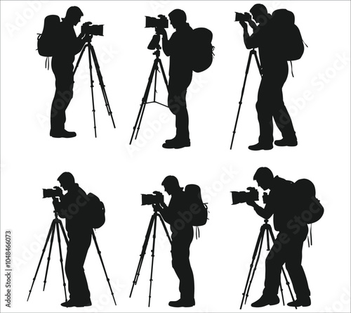 Photographer silhouettes. Vector silhouettes of photographers. Set of photographer silhouettes vector. Vector illustration of photography silhouettes set