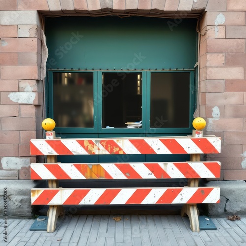 Old construction striped barricades cut out photo