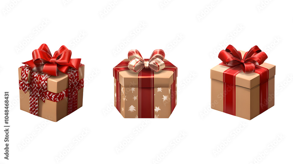 Fototapeta premium Christmas gift boxes with bows, isolated on white or transparent background