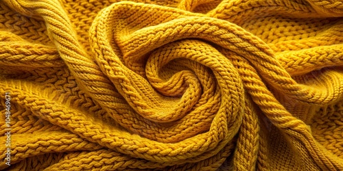 A swirling tapestry of yellow knitted threads, creating a mesmerizing pattern of intricate loops and stitches