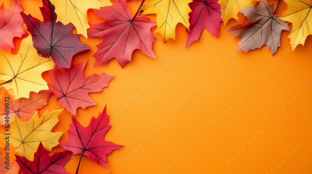 Fototapeta premium Vibrant Autumn Leaves on Orange Background