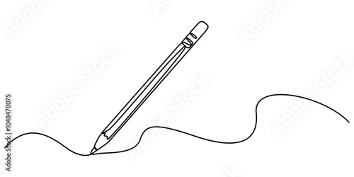 Pencil vector illustration with continuous one single line drawing isolated on white background., Pencil Continuous Line Art Illustration, Continuous line drawing of pencil icon. Pencil linear icon.