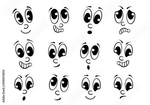 cartoon face, set of cute cartoon faces emoticons, vector illustration