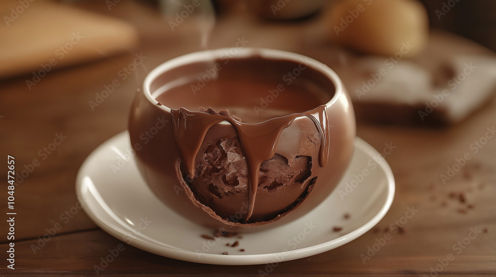 Obraz premium Chocolate dessert sphere with melted interior