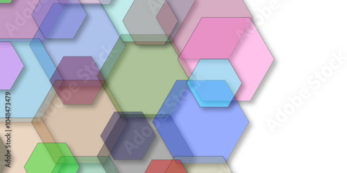  white and multi hexagon honeycomb geometric copy space. geometric mesh cell texture. modern futuristic wallpaper. Hexagonal 3d grid tile and mosaic structure mess cell.  Vector Illustration. 