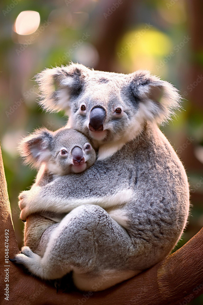 Fototapeta premium un koala con su cría en un arbol