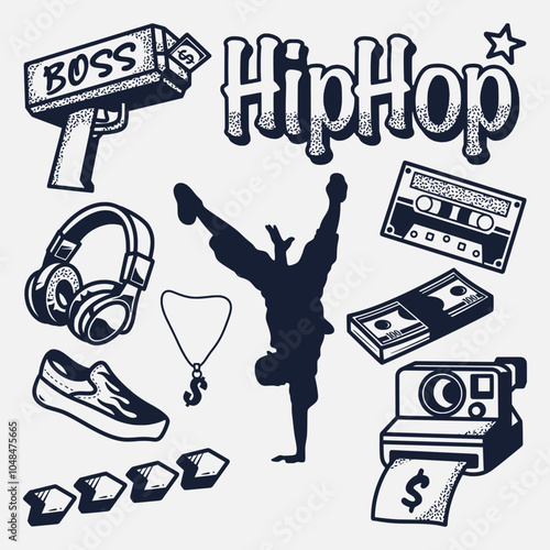 hand drawn hip hop style elements collection