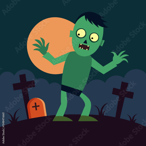 Zombie Rising from Grave vector illustration