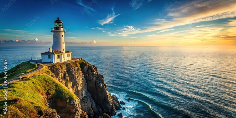 Fototapeta premium Tranquil lighthouse on cliff overlooking sea