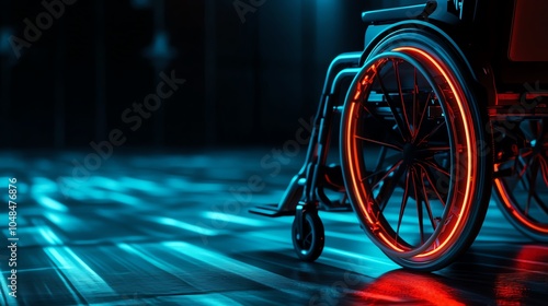 Futuristic wheelchair with neon lights photo