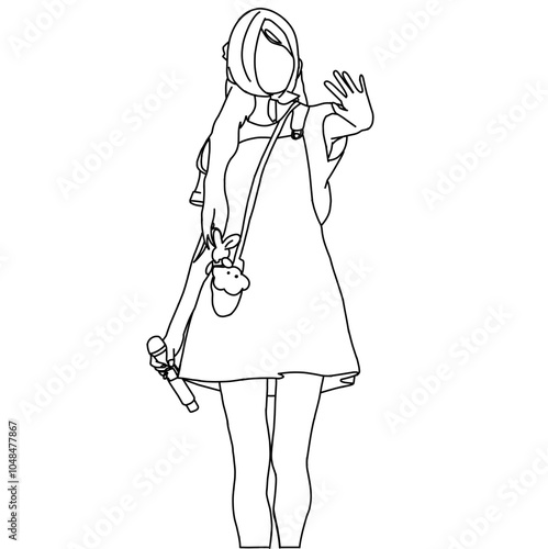 Vector illustration of a fashion stage sketch. Korean idols performing. Female fashion idol. Female singer performing in beautiful clothes.