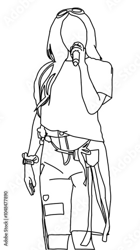 Vector illustration of a fashion stage sketch. Korean idols performing. Female fashion idol. Female singer performing in beautiful clothes.