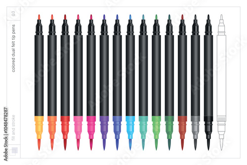 Dual felt tip pens. Vector illustration. Fill and stroke.